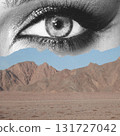 Abstract collage illustration of woman eye and mountains 131727042