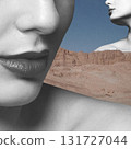 Collage illustration of two women portrait silhouette in mountains background 131727044