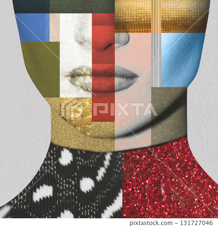 Fine art collage illustration of beautiful woman colorful portrait 131727046