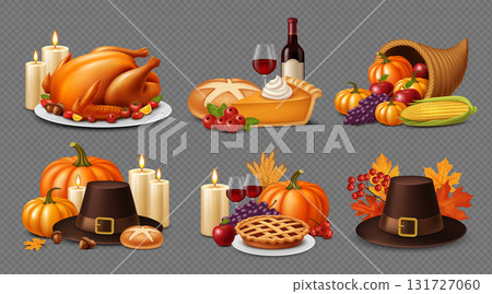 Thanksgiving Icon Collection of Isolated Food and Holiday Elements 131727060