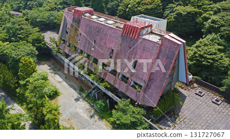 Drone aerial view of abandoned hotel in the mountains Drone aerial view of abandoned hotel in the mountains 131727067