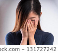 A woman who covers her face by hand 131727242