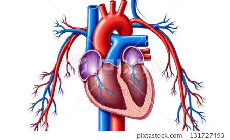 Human Cardiovascular System with Oxygenation Color Coding 131727493