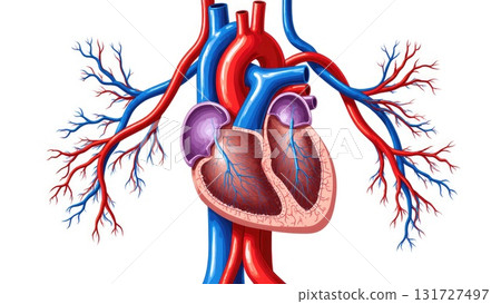 Human Cardiovascular System with Oxygenation Color Coding 131727497