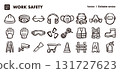 Hand-drawn icon illustration set of work safety tools. EPS version can be edited to change line thickness, etc. 131727623