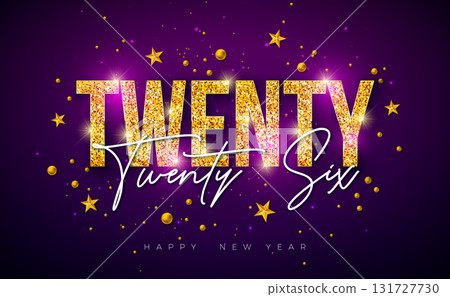 2026 Happy New Year Greeting Card Illustration with Gold Glittered Typography Number and Christmas Stars on Shiny Violet Background. Twenty Twenty Six New Year Celebration Holiday Design with 2026 Happy New Year Greeting Card Illustration with Gold Glittered Typography Number and Christmas Stars on Shiny Violet Background. Twenty Twenty Six New Year Celebration Holiday Design with 131727730