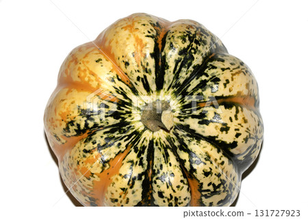 A spooky Halloween Pumpkin Squash in Unique Abstract Orange and Green Colours on White Background A spooky Halloween Pumpkin Squash in Unique Abstract Orange and Green Colours on White Background 131727923