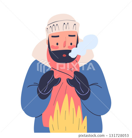 Freezing Man Character Wearing Warm Clothes Trembling Feeling Cold Vector Illustration Freezing Man Character Wearing Warm Clothes Trembling Feeling Cold Vector Illustration 131728053