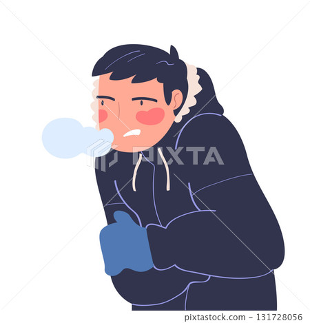 Freezing Man Character Wearing Warm Clothes Trembling Feeling Cold Vector Illustration 131728056