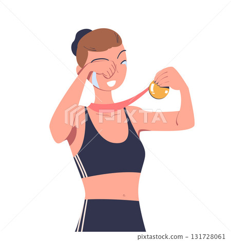Woman Character Crying from Happiness Smile Through Tears Hold Medal Vector Illustration Woman Character Crying from Happiness Smile Through Tears Hold Medal Vector Illustration 131728061