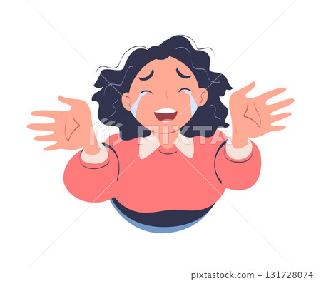 Woman Character Crying from Happiness Smile Through Tears Vector Illustration Woman Character Crying from Happiness Smile Through Tears Vector Illustration 131728074