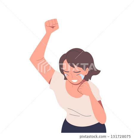 Woman Character Crying from Happiness Smile Through Tears Vector Illustration Woman Character Crying from Happiness Smile Through Tears Vector Illustration 131728075