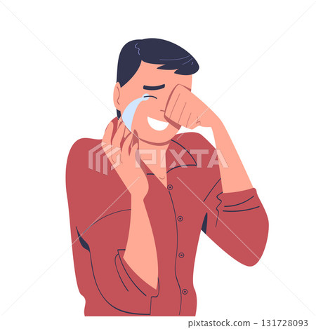 Man Character Crying from Happiness Smile Through Tears Vector Illustration 131728093