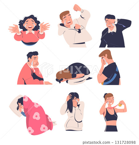 People Character Crying from Grief and Happiness Vector Set 131728098