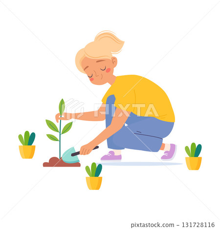 Woman Character Enjoy Plant Cultivation and Gardening Vector Illustration Woman Character Enjoy Plant Cultivation and Gardening Vector Illustration 131728116