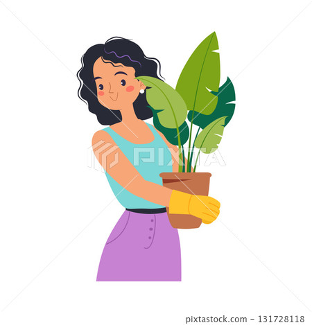 Woman Character Enjoy Plant Cultivation and Gardening Vector Illustration Woman Character Enjoy Plant Cultivation and Gardening Vector Illustration 131728118