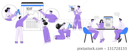 People Work with Text Editing and Writing Article Vector Set 131728133
