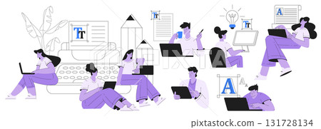 People Work with Text Editing and Writing Article Vector Set 131728134