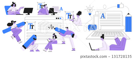 People Work with Text Editing and Writing Article Vector Set 131728135