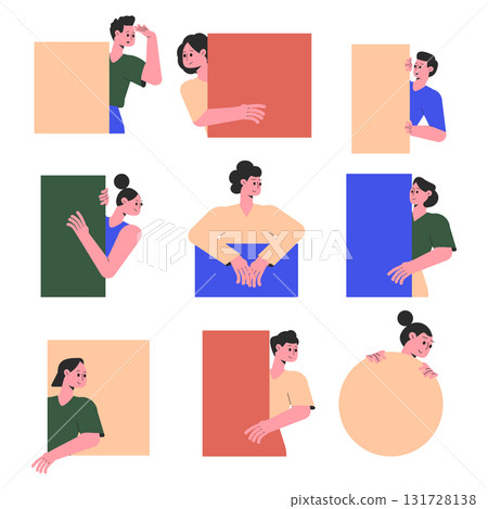 People Character Peeking from Different Shape and Figure Vector Set People Character Peeking from Different Shape and Figure Vector Set 131728138