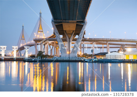 Bhumibol Bridge in Bangkok and Samut Prakan, Thailand. Bhumibol Bridge in Bangkok and Samut Prakan, Thailand. 131728378