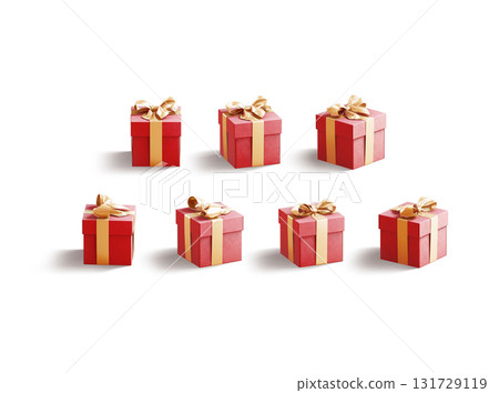 Blank red square gift box mockup, different angles views 131729119