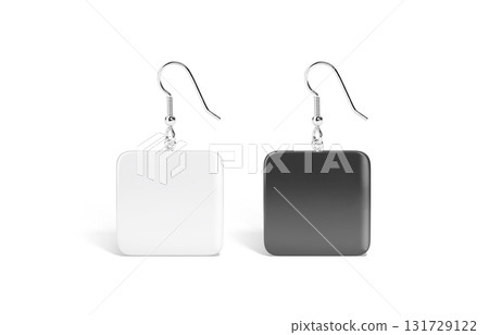 Blank black and white single square earring mockup standing, isolated 131729122
