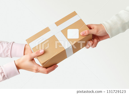 Delivery of craft parcel box with label mockup, ai generated 131729123
