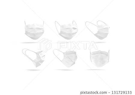 Blank white protection medical mask mockup, different angles views Blank white protection medical mask mockup, different angles views 131729133