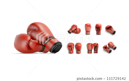 Blank red boxing gloves pair and single mockup, different views 131729142