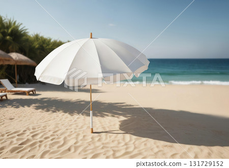 Blank white opened beach umbrella mockup, ai generated Blank white opened beach umbrella mockup, ai generated 131729152