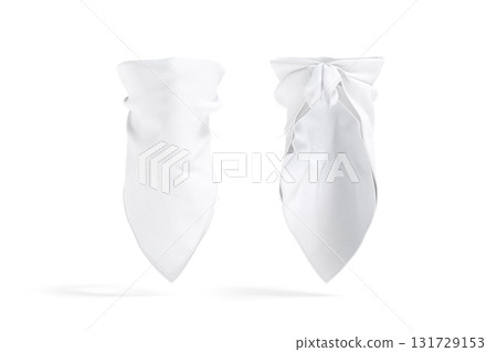 Blank white bandana neck wrap mockup, front and back view Blank white bandana neck wrap mockup, front and back view 131729153