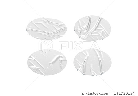 Blank white oval cut adhesive crumpled tape mockup, top view 131729154