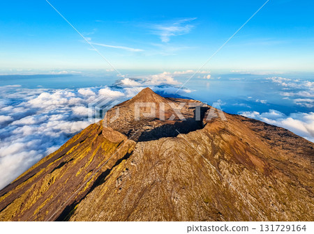 Summit and Crater of Mount Pico at Sunset. Pico Island, Azores. Portugal. Aerial View 131729164