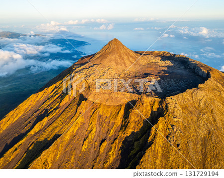 Top and Crater of Mount Pico at Sunset. Pico Island, Azores. Portugal. Aerial View 131729194