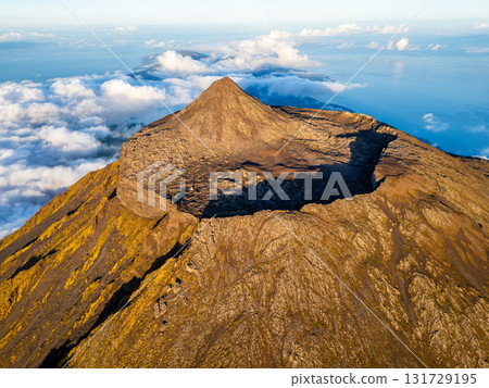 Summit and Crater of Mount Pico at Sunset. Pico Island, Azores. Portugal. Aerial View 131729195