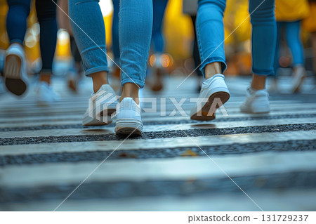 People Walking On Sunny Crosswalk 131729237