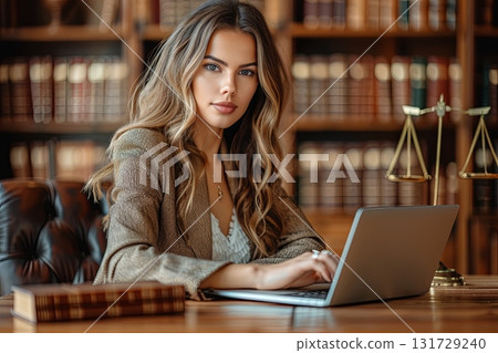 Confident Businesswoman Using Laptop In Library 131729240