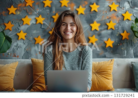 Woman Smiling With Bright Starry Decor 131729241