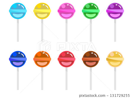 Colorful lollipops set, sweet candy collection in bright rainbow colors, cute vector illustration isolated on white background 131729255