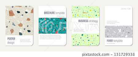 Notebook cover design. Terrazzo abstract background made of natural stones, granite, quartz and marble. Venetian terrazzo texture notebook cover template. 131729338
