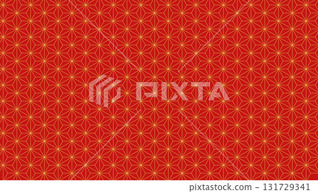 Japanese-style background material: Red and gold hemp leaf pattern, horizontal, 16:9 131729341
