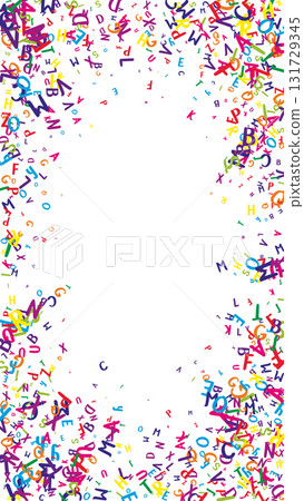 Falling letters of English language. Colorful childish flying characters of Latin alphabet. Foreign languages study concept. Back to school banner on white background. 131729345