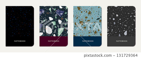 Notepad cover design. Terrazzo abstract background made of natural stones, granite, quartz and marble. Venetian terrazzo texture notepad cover template. Notepad cover design. Terrazzo abstract background made of natural stones, granite, quartz and marble. Venetian terrazzo texture notepad cover template. 131729364