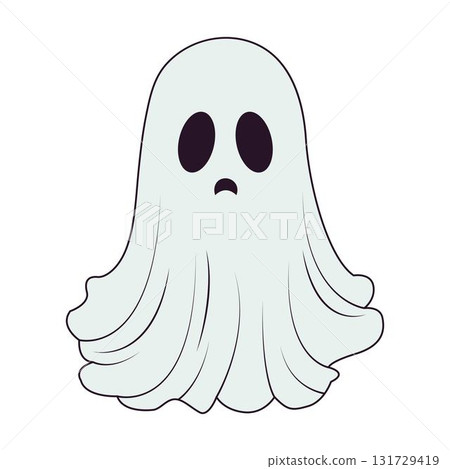 Cute sad cartoon ghost character. 131729419