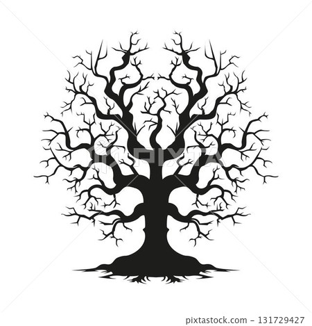 Spooky black silhouette of a twisted halloween dead tree. Spooky black silhouette of a twisted halloween dead tree. 131729427