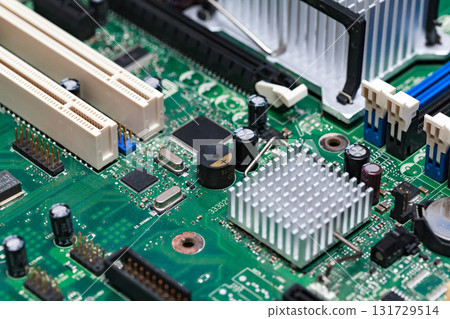 Closeup shot of modern motherboard or videocard Closeup shot of modern motherboard or videocard 131729514
