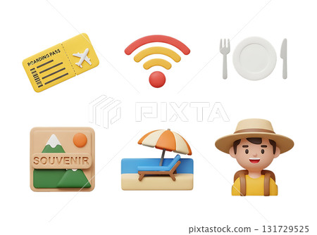 3D Icons for travel vacation and leisure activities 3d icon boarding pass isolated on a transparent background 131729525