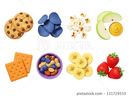 Assortment of 3D Rendered Snacks and Treats on White Background food cookie isolated on a transparent background 131729533
