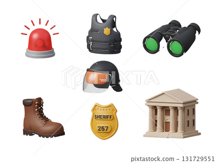 Security and Law Enforcement Themed 3D Icons on White Background police sheriff isolated on a transparent background 131729551